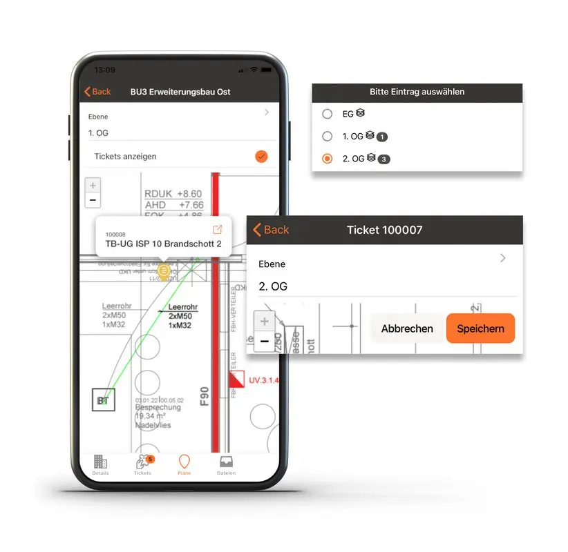 Locate tasks and defects directly in the construction plan