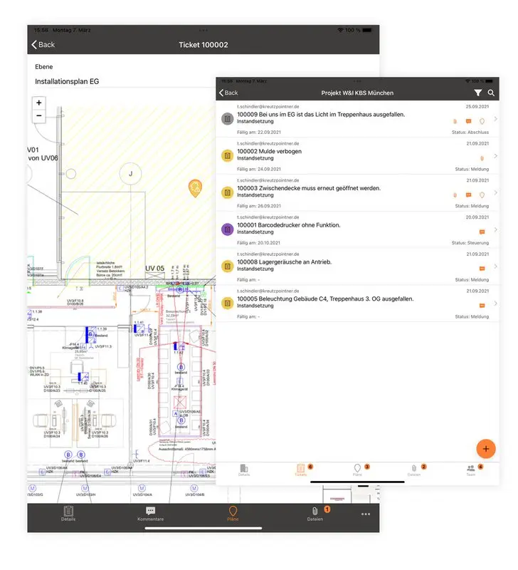 Locate building areas, plant sections or individual machines